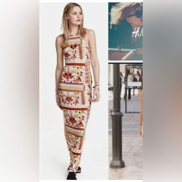 H&M Coachella Collection Fitted Bodycon Jersey Maxi Dress Size S - Picture 1 of 7